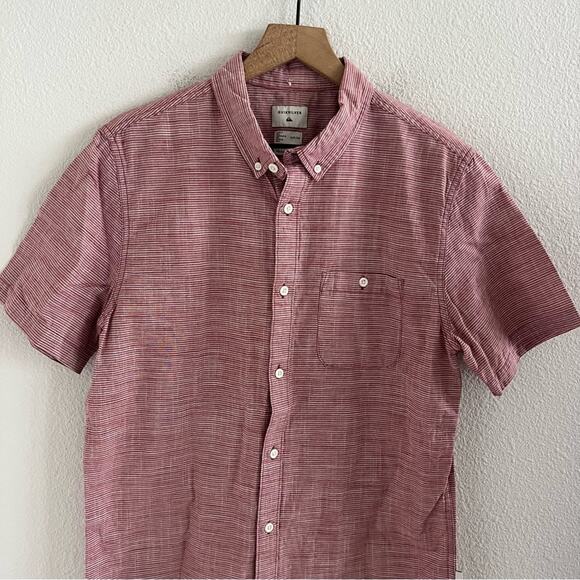 Quiksilver Red White Stripe Regular Fit Collar Shirt Small - Picture 3 of 6